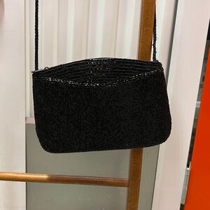 Vintage Black Beaded Crossbody Bag